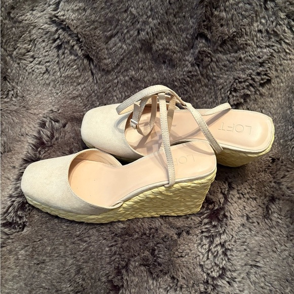 LOFT Cream and Yellow Wedge Espadrilles with Ankle Ties - Picture 2 of 7